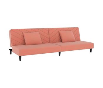 Vidaxl sofá cama de 2 plazas con dos almohadas terciopelo rosa