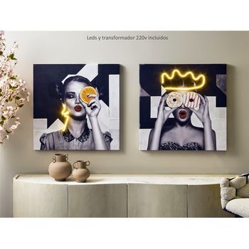 Lienzo  Estilo Pop Art 50% Al Oleo Tiras Led S/2 70x3x70cm