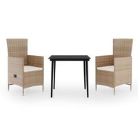 juego de comedor de jardin 3 uds  conjunto mueble jardin mesa y sillas con cojines beige