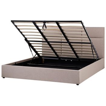 Cama Con Almacenaje Y Cabecero De Tela 180 X 200 Cm Muebles De Dormitorio Tapicería De Poliéster Gris Pardo Lagord