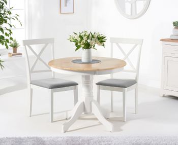 Epsom 90cm Oak and White Painted Dining Table with Chairs with Fabric Seats - Oak and White, 2 Chairs