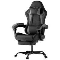 silla gaming ergonomica con soporte lumbar y reposacabezas reclinable 135 pvc negro y gris
