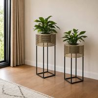conjunto de 2 soportes para macetas de acero negro 33x33x67 cm