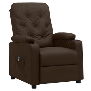 Sillón Reclinable Eléctrico De Cuero Sintético Marrón Cfw569757