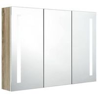armario de bano  mueble de bano con espejo led blanco y roble 89x14x62 cm
