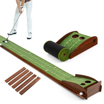 Costway Tapete de Golf con 2 Tamaños de Orificios Ayuda para la Práctica con Retorno Automático de Pelota 302 x 32 x 15 cm