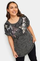 yours camiseta negra estampada de estrellas con lentejuelas mujer curvy y tallas grandes yours