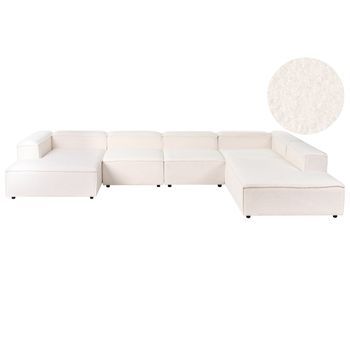 Sofá Moderno Izquierdo 5 Plazas Modular Con Patas Negras Bouclé Blanco Crema Ardal