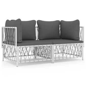 Conjunto De Muebles De Jardín 2 Uds | Mesa Y Sillas Con Cojines Acero Blanco