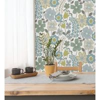 papel pintado vinilico ecologico de flores dibujadas estilo retro - garden flowers 680614 de gaulan - rollo de 10 m x 053 m