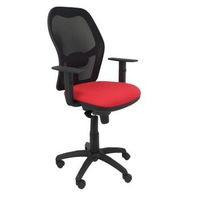 silla de oficina ergonomica con mecanismo sincro brazos regulables y ajustable en altura  respaldo de malla transpirable en color negro y asiento tapizados en tejido bali color rojo piqueras y crespo modelo jorquera