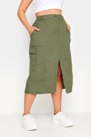 yours falda cargo caqui de algodon con abertura  mujer curvy y tallas grandes yours