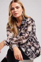 yours london camisa larga negra de flores rosadas mujer curvy y tallas grandes yours london