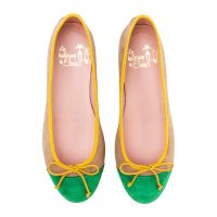 bailarina plana en ante tricolor beige verde y amarillo - modelo afrodita