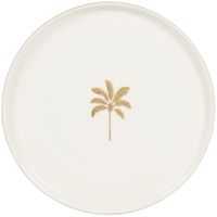 plato llana de porcelana beige con palmera dorada
