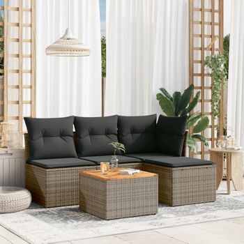 Conjunto De Sofás Jardín Con Cojines 5 Uds | Mueble Jardin Mesa Y Sillas Ratán Sintético Gris Cfw800155