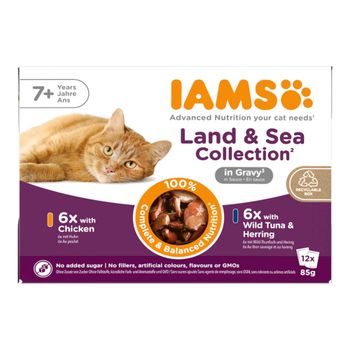 IAMS Advanced Nutrition Senior 7+ Land & Sea Collection en salsa - Mix 1 (24 x 85 g, 2 variedades)