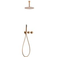 kit de ducha empotrada oro rosa acero y laton con cartucho termostatico y accesorio completo