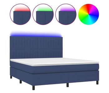 Cama box spring colchón y luces led tela azul 160x200 cm rayas verticales