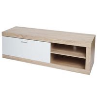 mueble tv con compartimento y puerta 43x140x41 cm mdf aspecto roble blanco 040007853
