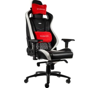 NOBLECHAIRS EPIC Real Leather Gaming Chair - Black, White & Red, Black