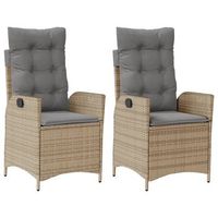 pack 2 uds sillones reclinables jardin  silla de jardin  silla de exterior y cojines beige mix ratan pe