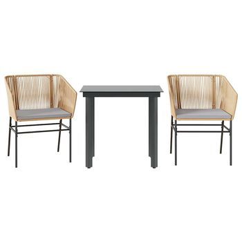 Juego De Comedor Jardín 3 Uds Cojines Ratán Sintético Marrón Cfw327313