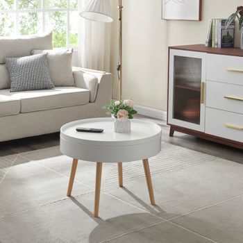 Mesa De Centro Bongard Redonda Con Compartimento 45xø60 Cm Blanco Y Natural [en.casa]
