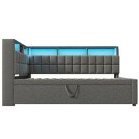 cama individual 90x200 - con cama extra led altavoz bluetooth usbtype-c estante - gris