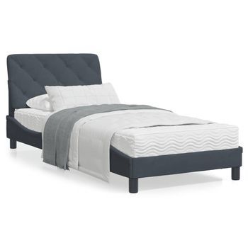 Cama Individual | Cama Para Adultos | Estructura Cama Con Luces Led Terciopelo Gris Oscuro 80x200 Cm Cfw98277