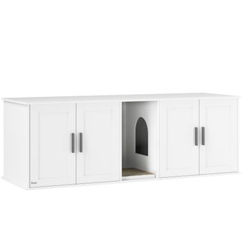 PawHut Armario para caja de arena Casa para gatos con puerta separador arenero para gatos grandes 145 x 49 x 51 cm Blanco