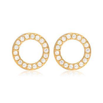Pendientes círculo plata 925 chapado oro circonita