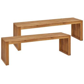 Conjunto De 2 Bancos De Jardín Moderno De Madera De Acacia Clara De 150 Cm Para Interior Y Exterior Sulzano