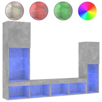 Muebles Tv Pared Con Led 4 Pzas Madera Ingeniería Gris Hormigón Vidaxl