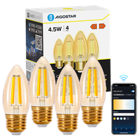 aigostar edison bombillas alexa led e27 bombillas inteligentes 45w 470lm wifi bombilla vintage c35 bombillas filamento regulable 2700k-6500kr compatible con alexagoogle home ambar 4 pack