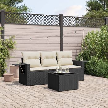 Conjunto De Sofás Jardín 4 Uds | Mueble Jardin Mesa Y Sillas Con Cojines Ratán Sintético Negro Cfw156116