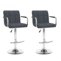 juego de 2 taburetes de bar sillas altas con reposabrazos y respaldo en pvc gris y acero dec029735