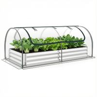costway cama elevada para jardin galvanizada con cubierta mini invernadero y 2 puertas enrollables para hierbas vegetales frutas