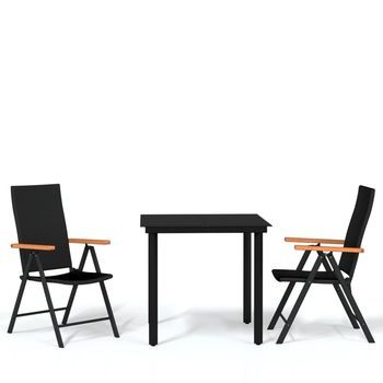 Juego De Comedor De Jardín 3 Uds | Conjunto Mueble Jardin Mesa Y Sillas Negro