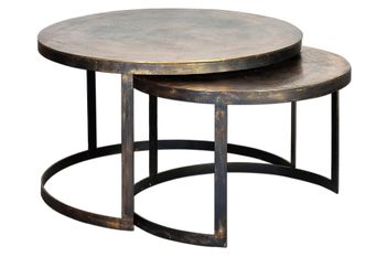 Mesa de café tapa de bronce y patas de metal dorado