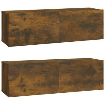 Muebles De Pared De Tv 2 Uds Madera Roble Ahumado 100x30x30 Cm Vidaxl