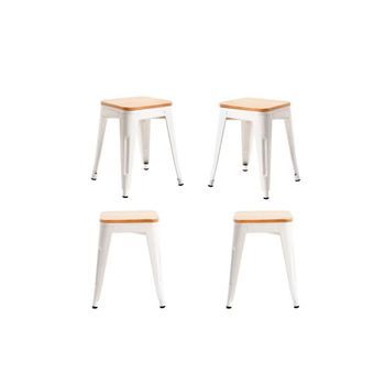 Pack 4 Taburetes Torix Pequeños Madera Natural 45 Cm De Acero Reforzado 45*40*40 Cm - Blanco