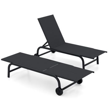 Costway Set de 2 Tumbonas Exteriores con Respaldo Ajustable en Cinco Niveles y Ruedas Deslizantes Estructura Metálica Resistente 190 x 69 cm Negro