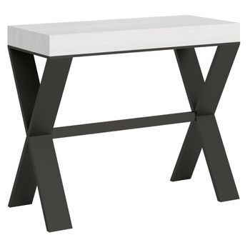 Consola Extensible Con Patas En X Xenia 90x40/196 O 90x40/300 Cm-color Blanco-5 Alargaderas Finas