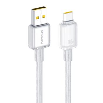 Baseus Crystal 100W/7.5W USBA a USB-C Cable de carga rápida y transmisión de datos con núcleo de cobre, 1 m/2 m, para iP