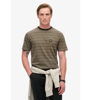 Superdry para hombre. M1012043A Camiseta de rayas con textura y bolsillo marrón (M), Casual, Algodón, Manga corta