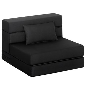 HOMCOM Sillón convertible 1 plaza, sillón cama plegable, cojín incluido, para invitados, salón, espacio pequeño, carga 120 kg, negro   Aosom España