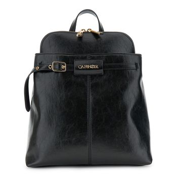 mochila efecto piel brillante con bolsillo delantero y trasero black