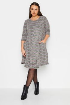 Yours Vestido Gris Y Verde De Rayas Con Bolsillos, Mujer Curvy Y Tallas Grandes, Yours