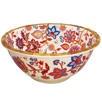 Ensaladera grande honda de melamina con motivos florales indios 25 cm